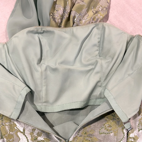 KAY UNGER 2pc GOWN + BOLERO Jacket Satin Celery Strapless Bead Floral Wedding 🎩 - Picture 11 of 11